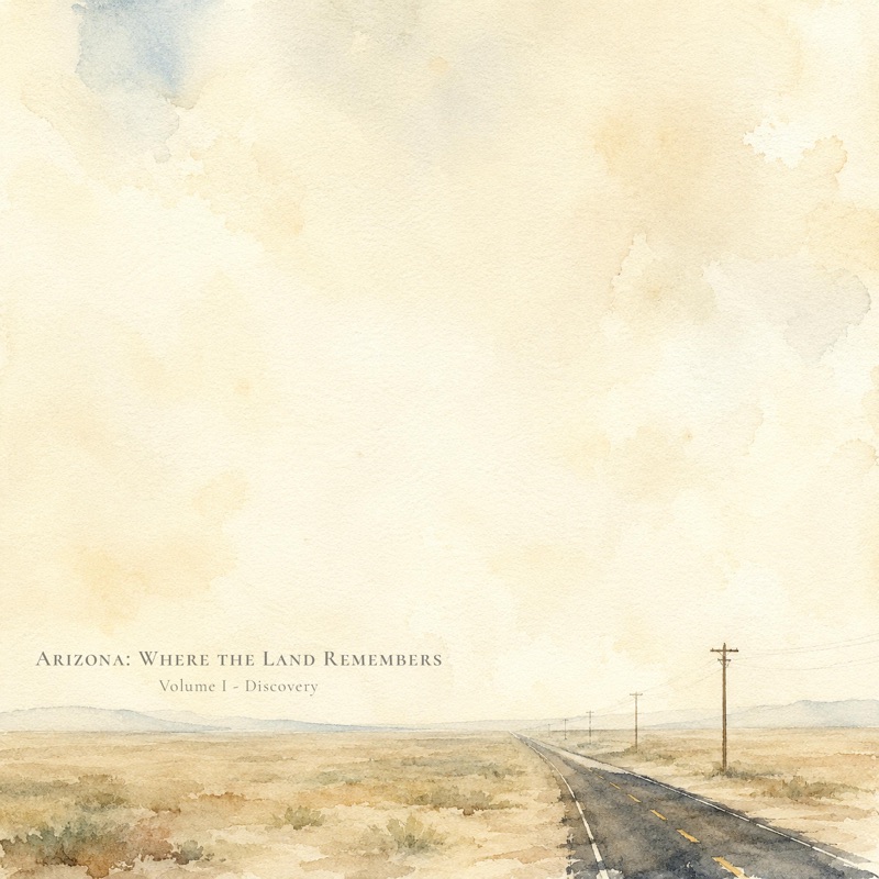 Discovery album cover, a watercolor road crossing the Arizona desert