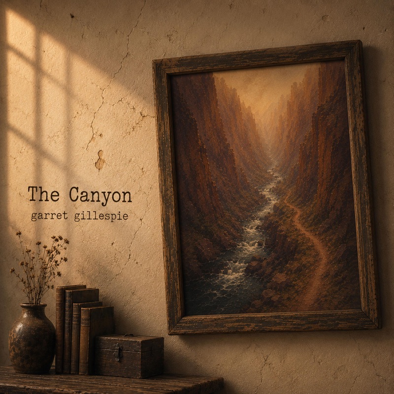 The Canyon single cover, a sunlit wall and a painting of a river canyon